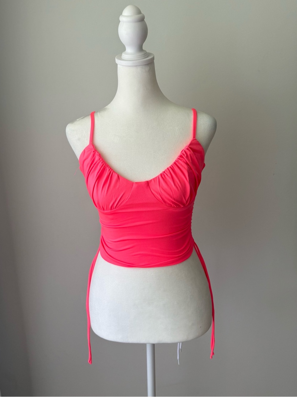 Princess Polly Neon Pink Ruched Crop Top Size 2